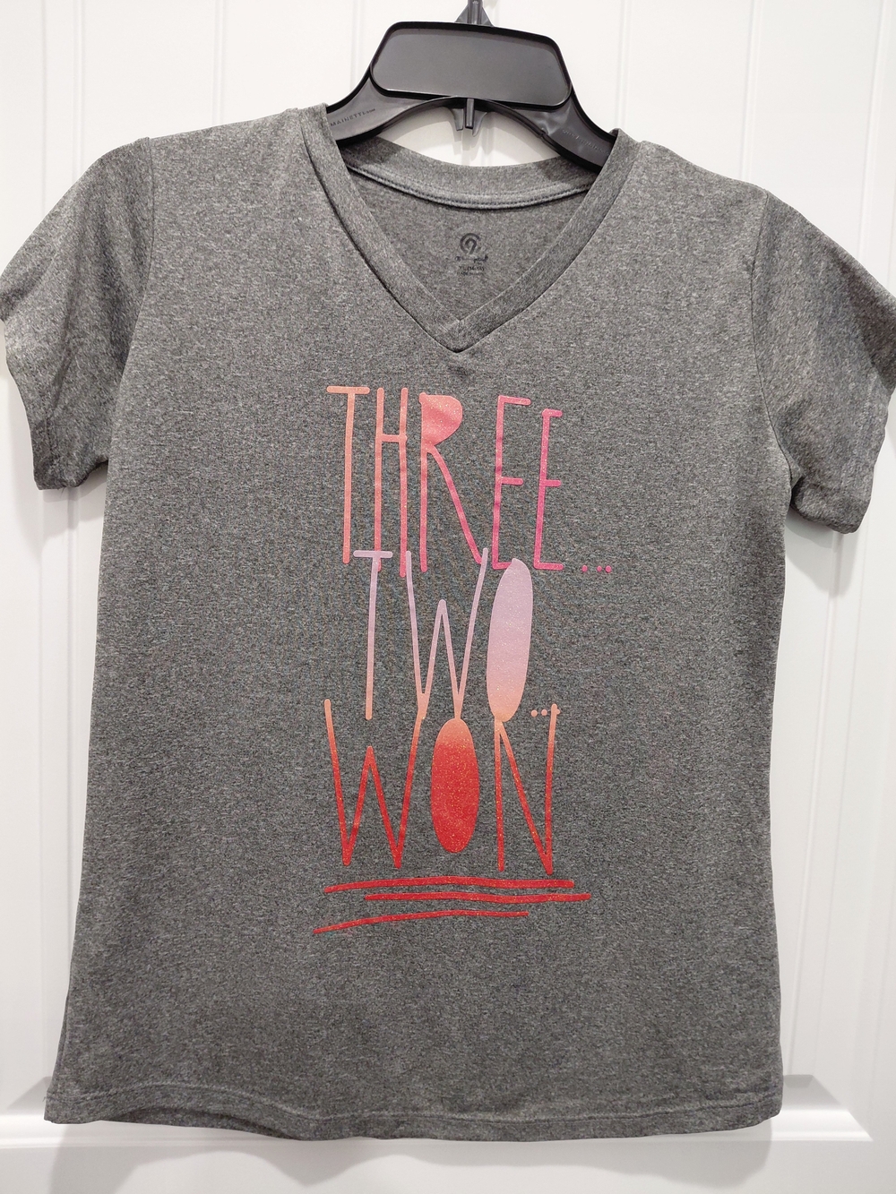 Champion Kids Gray V-Neck Tee with Pink & Red Graphic Text